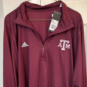 Adidas Texas A&M Quarter Zip Long Sleeve Pullover - Maroon - 2XL - NWT